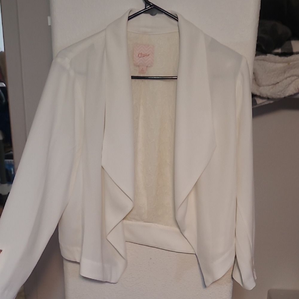 Lulu's White Waterfall Blazer Elegant Suit Jacket